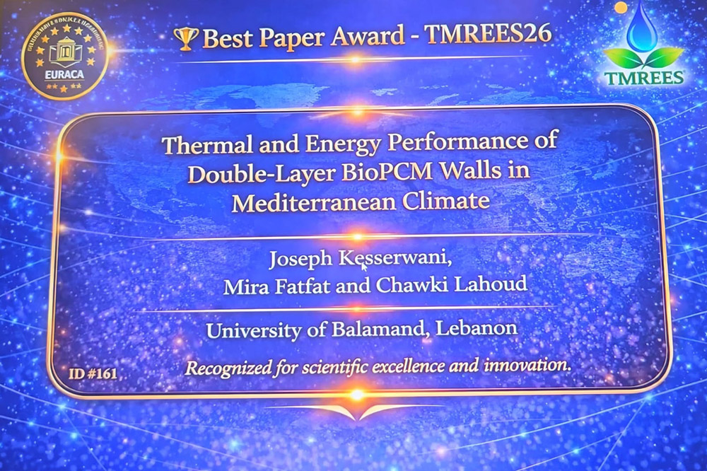 Faculty of Engineering Research Shines Internationally: MS Student Mira Fatfat and Dr. Chawki Lahoud Win Best Paper Award at TMREES26